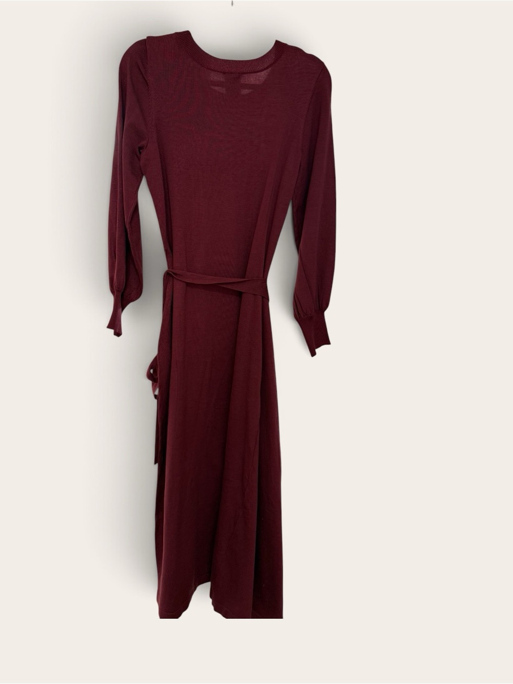 Taylor NWT Size Large Knit Women's Long Sleeve Belted Midi Dress - Burgundy